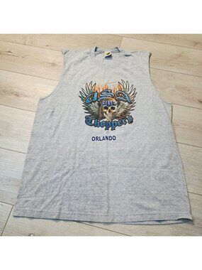 Vtg Gray Sleeveless Tank Top Skull Bandana Motorcycle USA Choppers Orlando XL